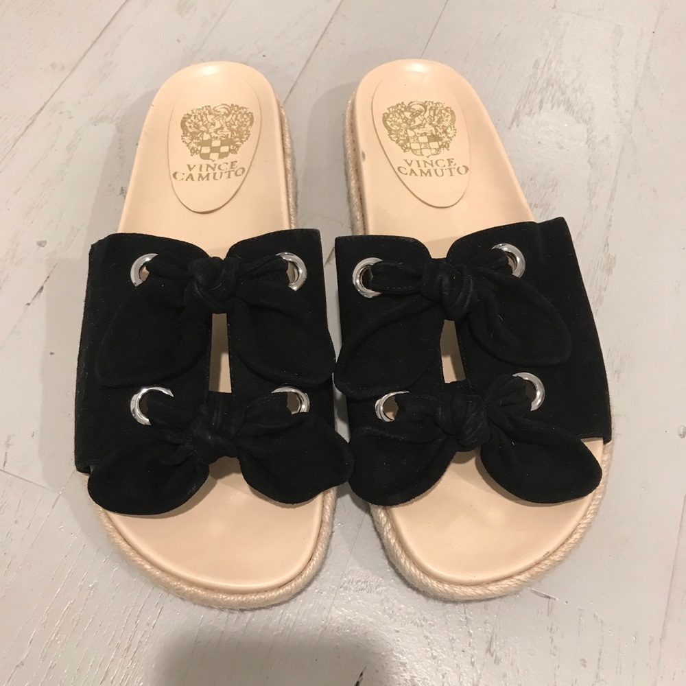 Vince camuto flat sandals new black suede lace up